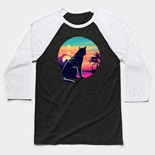 cat retro sunset retrowave Baseball T-Shirt